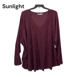 Sonoma Womens Ribbed V-Neck Long Sleeve Top 4X Burgundy